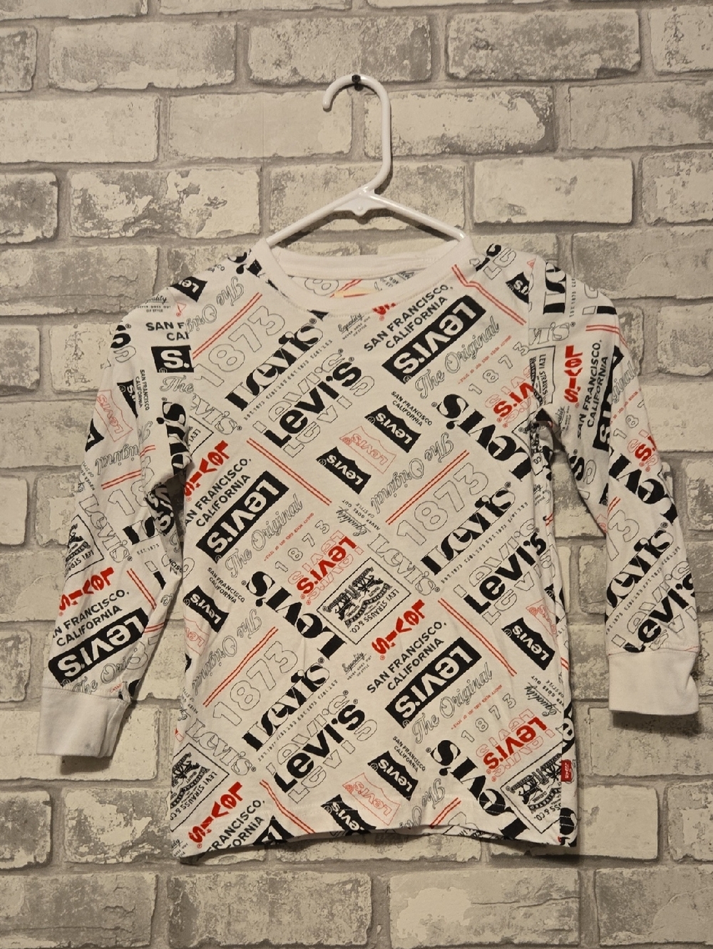 Levi's White Long Sleeve Tee with All-Over Logo Print